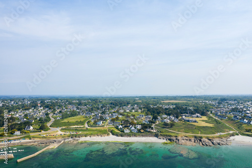 Port aux Moines beach in Saint-Gildas-de-Rhuys in Europe, France, Brittany, Morbihan, Saint Gildas de Rhuys, in summer, on a sunny day.