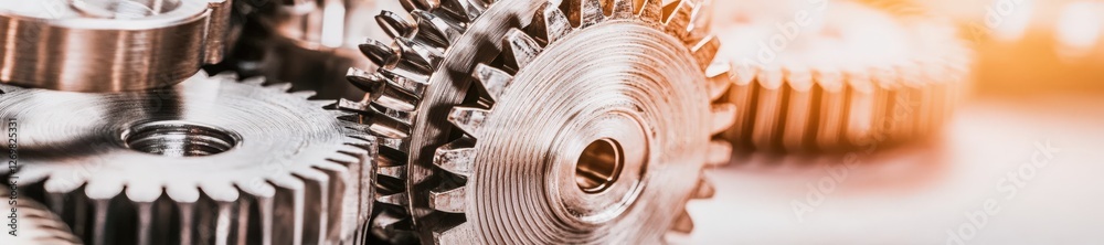 Obraz premium An ultra-realistic close-up of intricate brass and steel gears interlocking in a steampunk mechanism, captured with cinematic lighting in stunning 8K detail. .