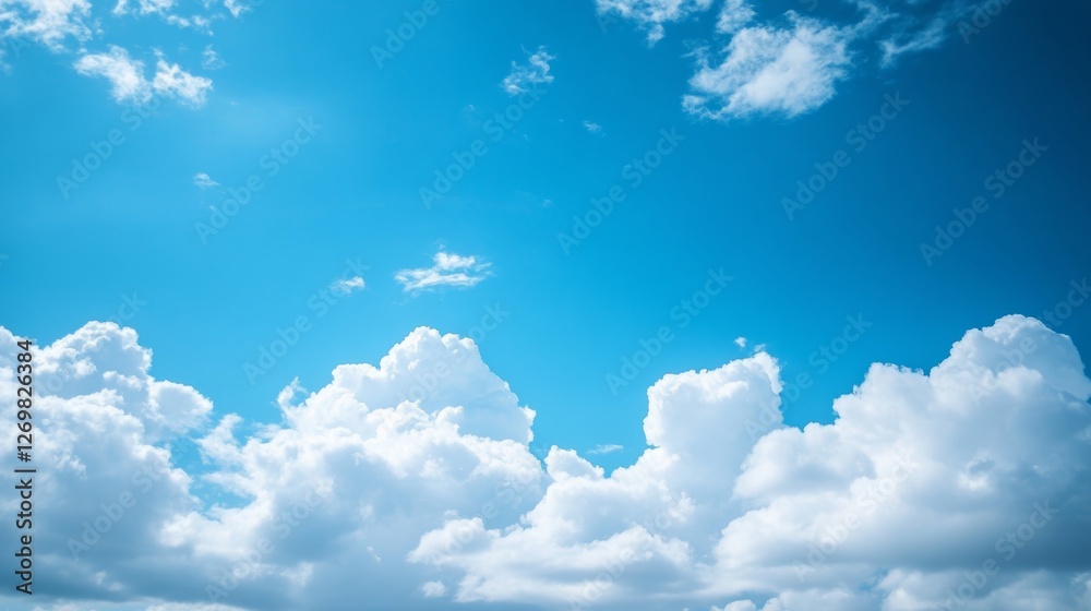 Turquoise Blue Sky Background, Fluffy White Clouds, Summer Day, Ethereal, Background Image Turquoise Blue Sky Background, Fluffy White Clouds, Summer Day, Ethereal, Background Image