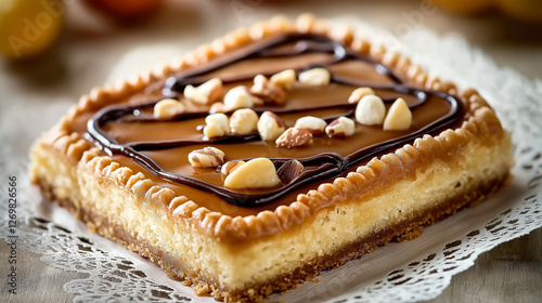 Mazurek. A shortcrust pastry, traditionally prepared for Easter. It has a thin, golden brown crust with a slightly crumbly but buttery texture.