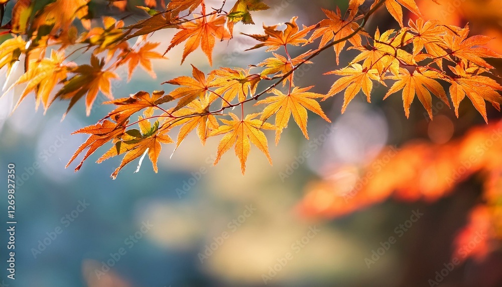 beautiful maple leaves in autumn sunny day in foreground and blurry background in kyushu japan no people close up copy space macro shot beautiful maple leaves in autumn sunny day in foreground and blurry background in kyushu japan no people close up copy space macro shot