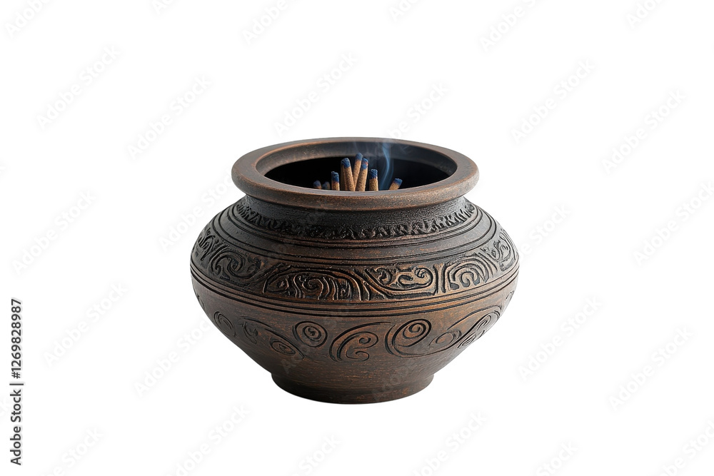 Elegant incense holder with intricate designs captures tranquil moments of meditation at home isolated on transparent background Elegant incense holder with intricate designs captures tranquil moments of meditation at home isolated on transparent background