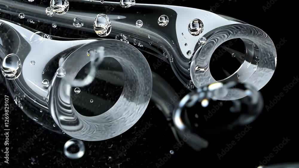 Bubbles and clarity found in artistic glass shapes submerged in water Bubbles and clarity found in artistic glass shapes submerged in water