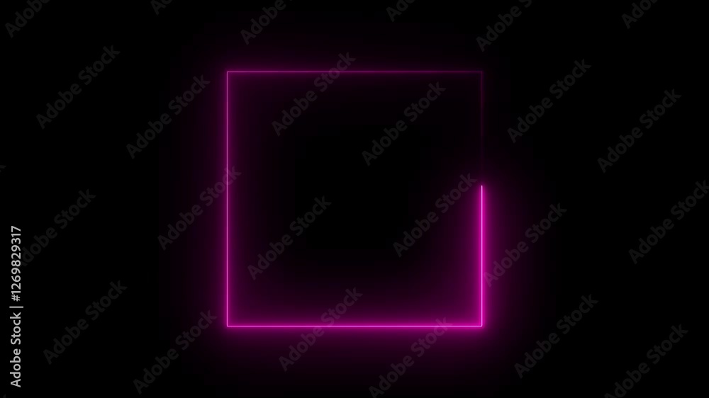 Neon light frame neon light photo frame background, Glowing blue neon lights background. Defocused blue color LED light rectangle on dark black abstract geometric empty space