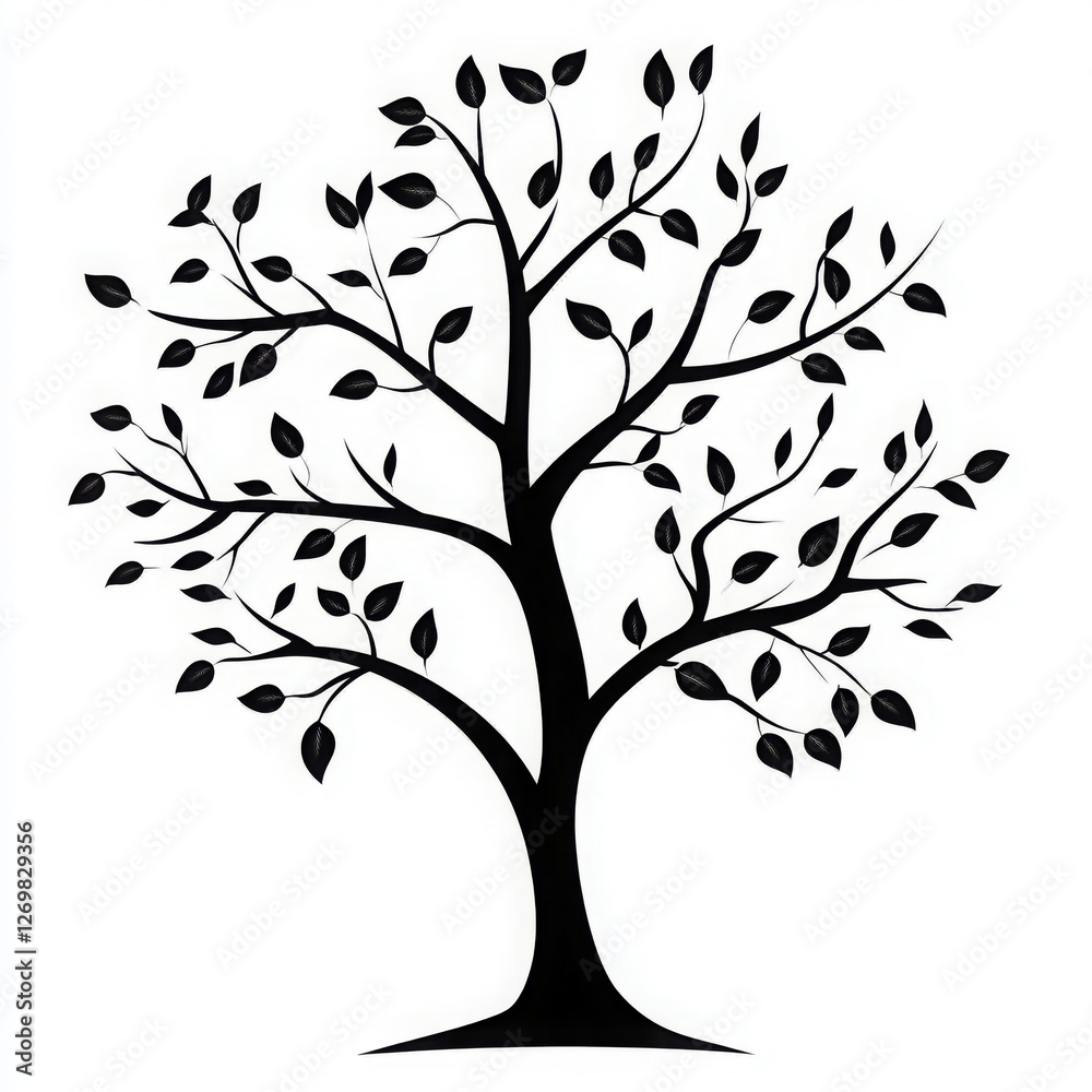 Black vector silhouette of a tree with leaves isolated on white background
Black vector silhouette of a tree with leaves isolated on white background