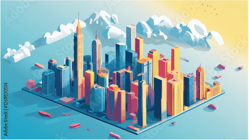 Modern Shenzhen- Isometric Cityscape .eps