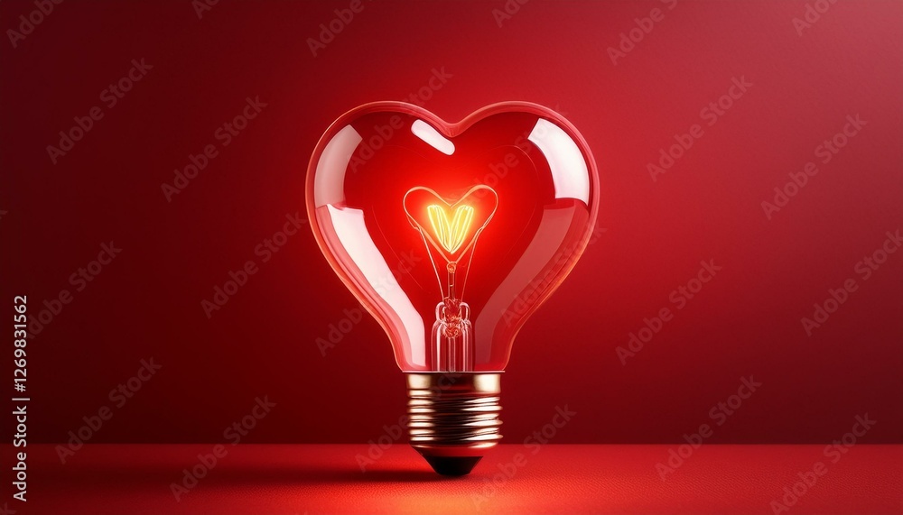 heart shaped light bulb glowing against a red background for valentine s day inspiration heart shaped light bulb glowing against a red background for valentine s day inspiration