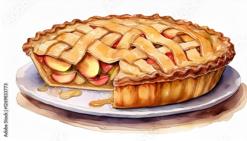 tasty homemade apple pie hand drawn watercolor generative ai