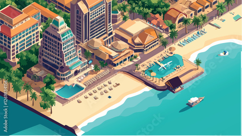 Pattaya's Beach Resorts Captured in Geometric Style .eps
