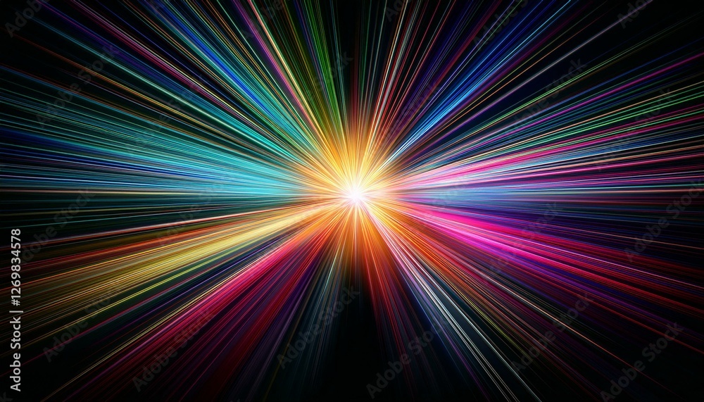 bright starburst light effect with colorful diffraction streaks on a black background bright starburst light effect with colorful diffraction streaks on a black background