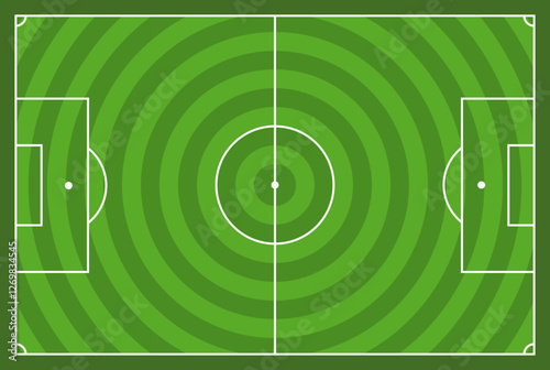 Soccer field with green grass, radial pattern, minimalistic football stadium