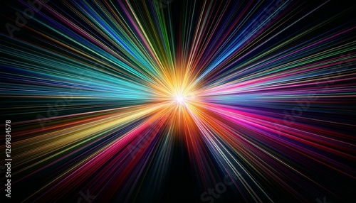 bright starburst light effect with colorful diffraction streaks on a black background
