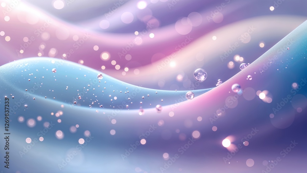 Obraz premium Abstract Background with Soft Wavy Lines Water Drops and Bokeh Effect in Pastel Colors