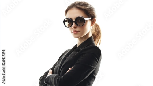 Stylish Woman in Black Blazer and Sunglasses