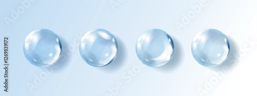 Transparent hyaluronic acid bubbles. Clear collagen drops. Cosmetic serum. Skin care product. Vector illustration