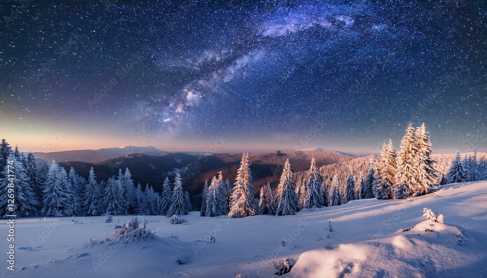 Fototapeta premium epic milky way above snowy trees and hills