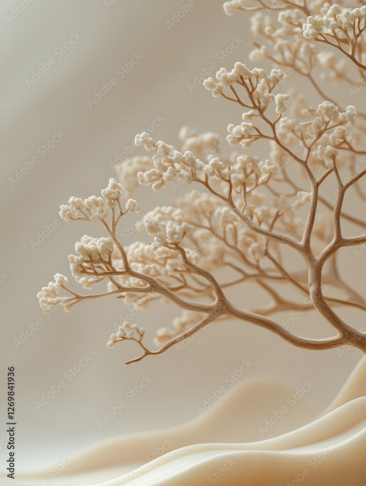Naklejka premium Delicate branches on a soft neutral background.