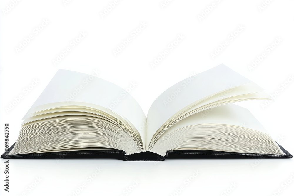 A blank book awaits creativity with its white pages and textured spine on a minimalist backdrop isolated on transparent background A blank book awaits creativity with its white pages and textured spine on a minimalist backdrop isolated on transparent background