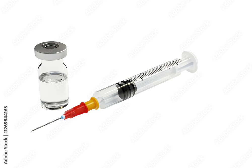 Preparing a sterile syringe next to a vial for vaccine administration in a clinical setting isolated on transparent background Preparing a sterile syringe next to a vial for vaccine administration in a clinical setting isolated on transparent background