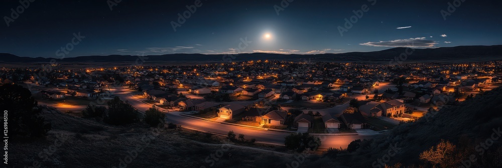 Nighttime Suburban Landscape Under A Bright Moon Nighttime Suburban Landscape Under A Bright Moon