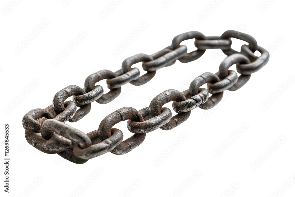 Rustic metal chain lying gracefully on a clear surface, showcasing intricate details and texture isolated on transparent background Rustic metal chain lying gracefully on a clear surface, showcasing intricate details and texture isolated on transparent background