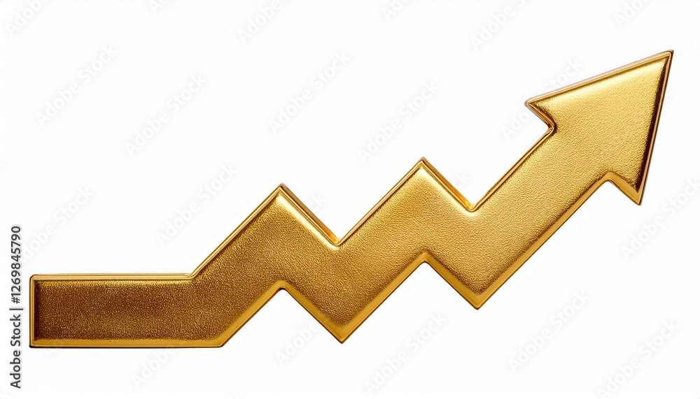 golden zig zag arrow up growth symbol isolated on white background png element