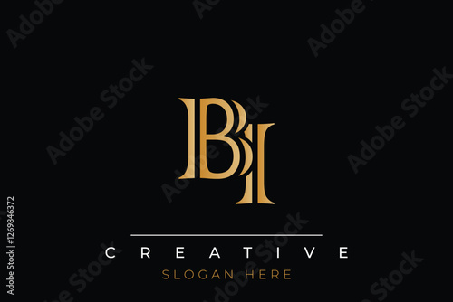 Sophisticated gold BI monogram logo on a sleek black background, ideal for branding, creative design, and luxurious themes.