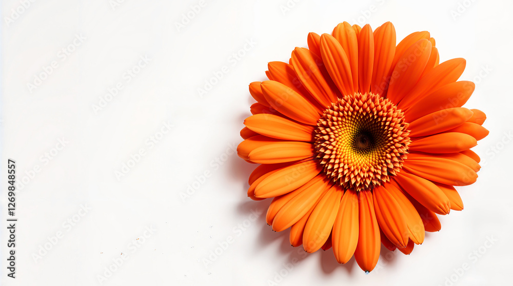 Head on White Background, Close-up Studio Shot of Bright and Cheerful Blossom with Petals and Detail, Top View Floral Image for Spring, Summer, Nature, Beauty and Design Element Head on White Background, Close-up Studio Shot of Bright and Cheerful Blossom with Petals and Detail, Top View Floral Image for Spring, Summer, Nature, Beauty and Design Element