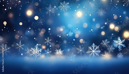abstract background with bokeh and snowflake on blue background illustration background lights and falling snow