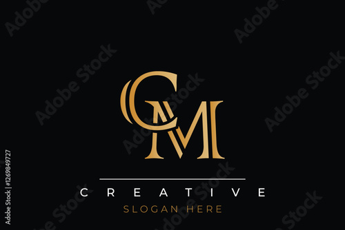 Sophisticated gold CM monogram logo on a sleek black background, ideal for branding, creative design, and luxurious themes.