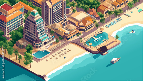 Pattaya's Beach Resorts Captured in Geometric Style