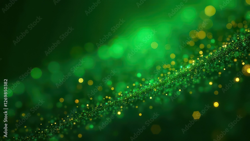 Obraz premium Luxury abstract green background with golden shining glowing glitter particles
