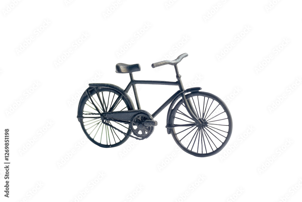 A detailed miniature bicycle resting on a smooth surface for creative display at home isolated on transparent background A detailed miniature bicycle resting on a smooth surface for creative display at home isolated on transparent background