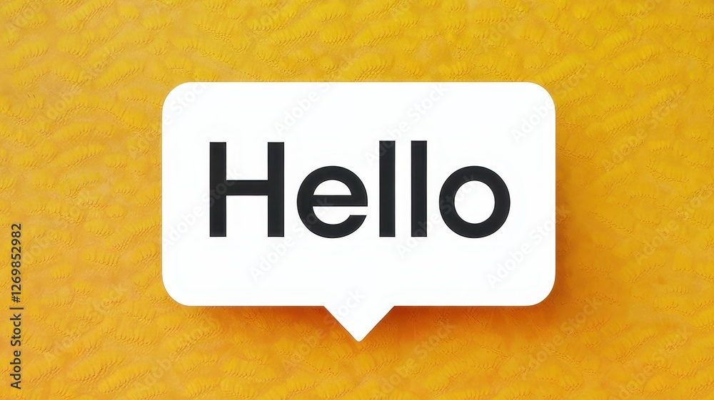 White speech bubble with the word hello displayed inside White speech bubble with the word hello displayed inside