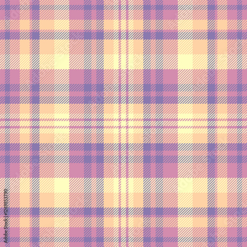 Thread textile pattern background, post check fabric vector. Cell plaid texture tartan seamless in pink and orange colors.