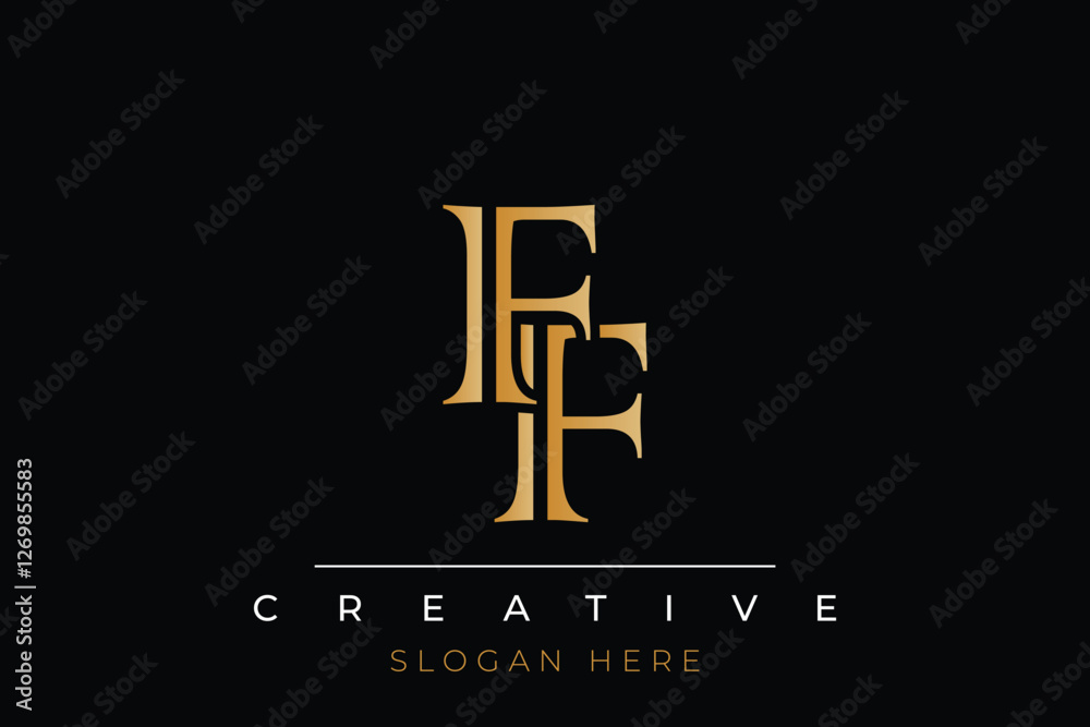 Sophisticated gold FF monogram logo on a sleek black background, ideal for branding, creative design, and luxurious themes.