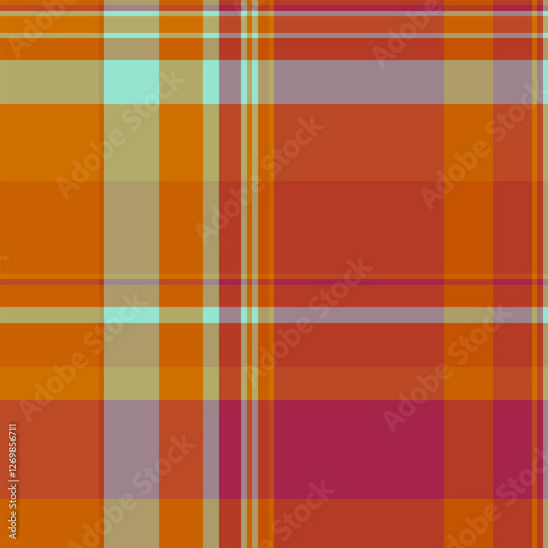 Seasonal vector background textile, new year check tartan fabric. Paisley texture plaid seamless pattern in red and orange colors.