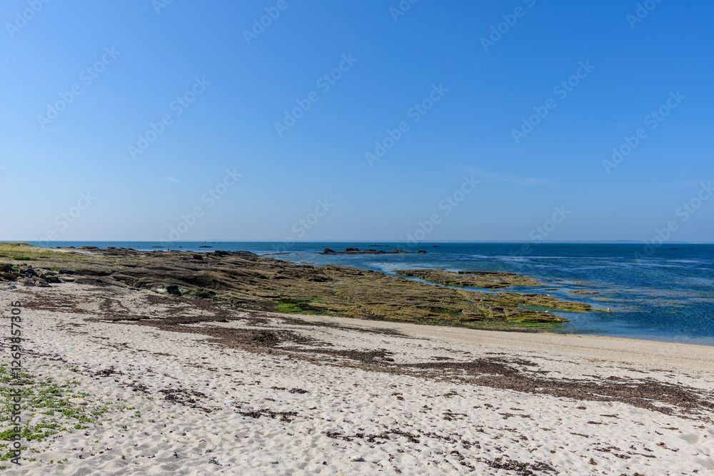La Jument beach in Quiberon in Europe, France, Brittany, Morbihan, Quiberon, in summer, on a sunny day. La Jument beach in Quiberon in Europe, France, Brittany, Morbihan, Quiberon, in summer, on a sunny day.
