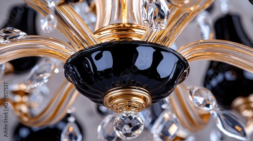 Elegant black gold crystal chandelier detail
