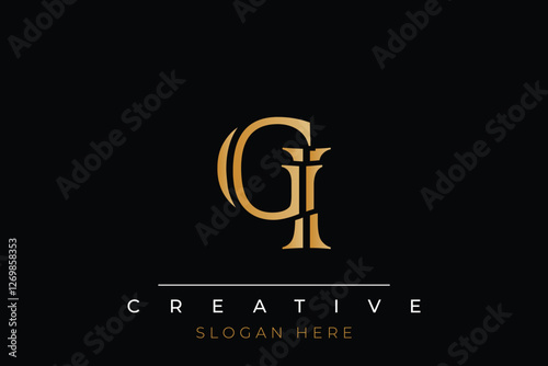 Sophisticated gold GI monogram logo on a sleek black background, ideal for branding, creative design, and luxurious themes.