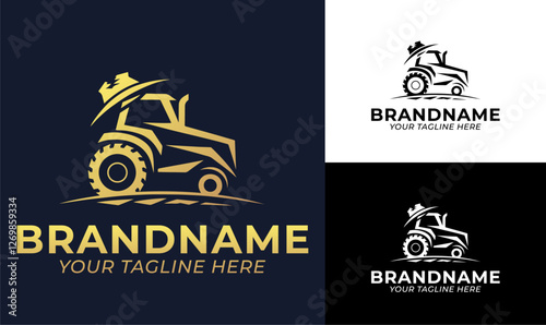 Gold Tractor Logo Design Template for Farming, Agriculture, and Landscaping Businesses