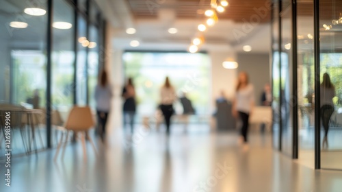 Blurred Corporate Event Reception - Reception area of a corporate event with attendees blurred in the background.