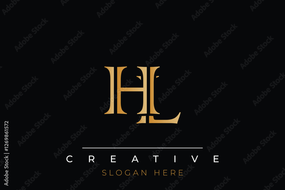 Sophisticated gold HL monogram logo on a sleek black background, ideal for branding, creative design, and luxurious themes.