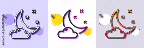 Night weather line icon. Halftone dotted pattern. Gradient icon with grain shadow. Moon with cloud sign. Sleep symbol. Line night weather icon. Various designs. Vector