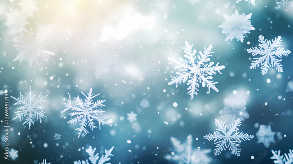 Snowflakes in festive winter scene with copy space. Frozen Thunderstorms. Illustration Snowflakes in festive winter scene with copy space. Frozen Thunderstorms. Illustration