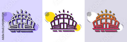 Arena stadium line icon. Halftone dotted pattern. Gradient icon with grain shadow. Sport complex sign. Championship building symbol. Line arena stadium icon. Various designs. Vector