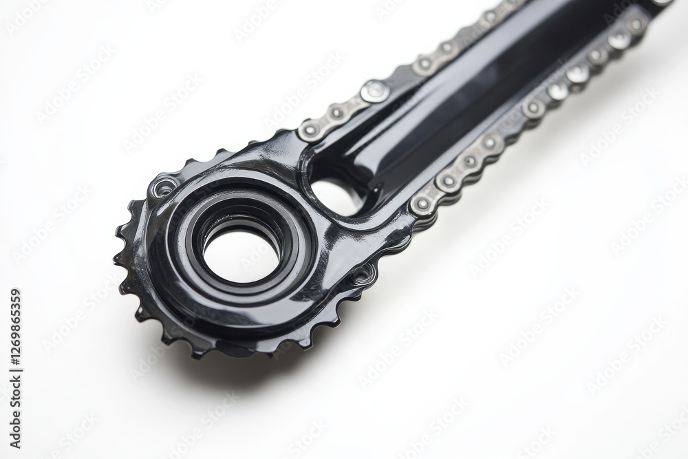 Detail of a bicycle crank with chainring captured against a minimalist white backdrop isolated on transparent background Detail of a bicycle crank with chainring captured against a minimalist white backdrop isolated on transparent background