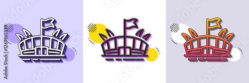 Sports stadium line icon. Halftone dotted pattern. Gradient icon with grain shadow. Arena with flag sign. Sport complex symbol. Line arena icon. Various designs. Vector