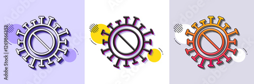 Coronavirus no vaccine line icon. Halftone dotted pattern. Gradient icon with grain shadow. Covid-19 pandemic virus sign. Corona virus symbol. Line coronavirus icon. Various designs. Vector