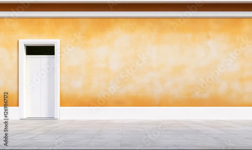 Wallpaper Mural Bright orange wall with a white door under clear sky in a quiet outdoor setting Torontodigital.ca
